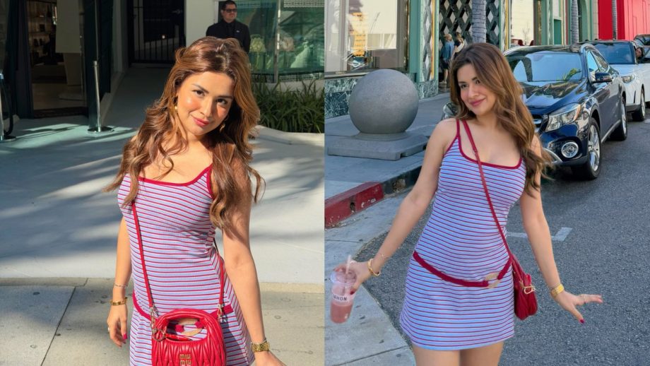 Avneet Kaur Nails Playful Summer Chic in a Striped Mini Dress 1000726
