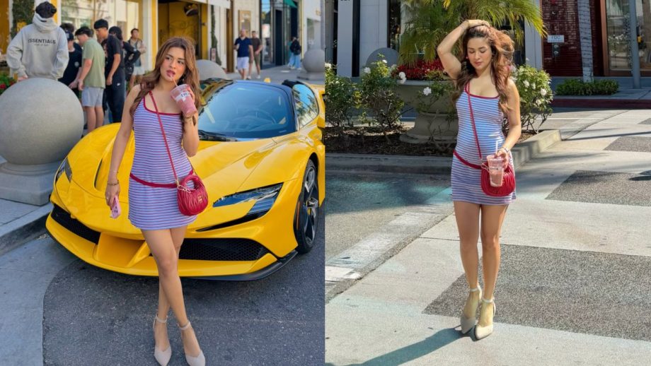Avneet Kaur Nails Playful Summer Chic in a Striped Mini Dress 1000727