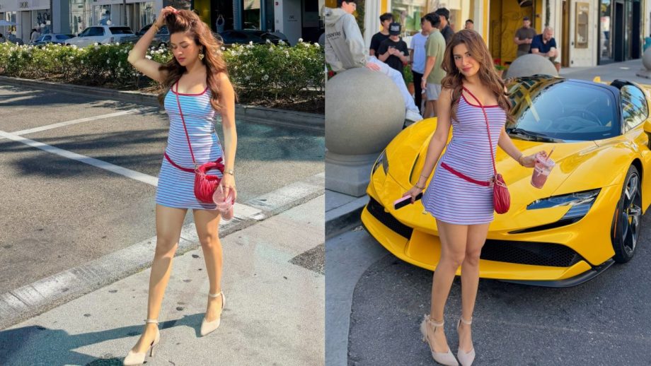 Avneet Kaur Nails Playful Summer Chic in a Striped Mini Dress 1000723