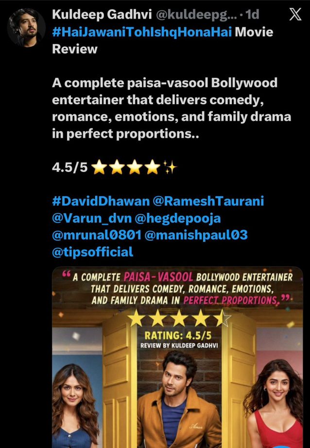 Hai Jawani Toh Ishq Hona Hai X Reviews: Varun Dhawan brings back the madness of classic bollywood entertainers; netizens call it “Stress-Buster” & “Paisa Vasool” 999569