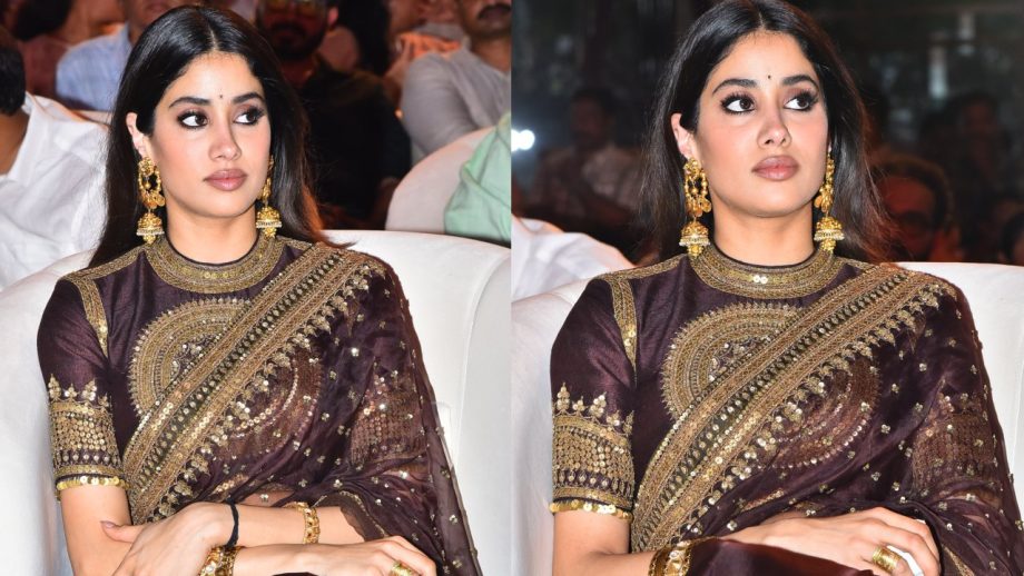 Janhvi Kapoor Serves Old-World Glamour in a Rich Brown Saree at Peddi Event 999140