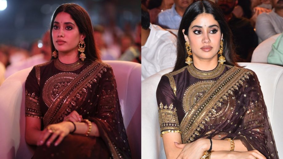 Janhvi Kapoor Serves Old-World Glamour in a Rich Brown Saree at Peddi Event 999141