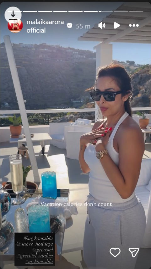 Malaika Arora Enjoys Scenic Greece Getaway with healthy breakfast in a Blue Polka Dot Co-ord Set 1001155