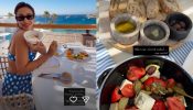 Malaika Arora Enjoys Scenic Greece Getaway with healthy breakfast in a Blue Polka Dot Co-ord Set