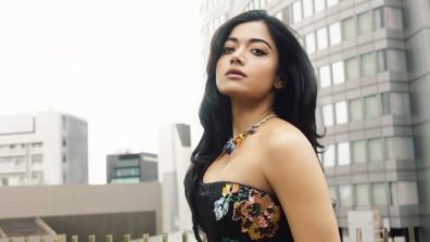 Rashmika Mandanna Stuns in Floral Strapless Gown