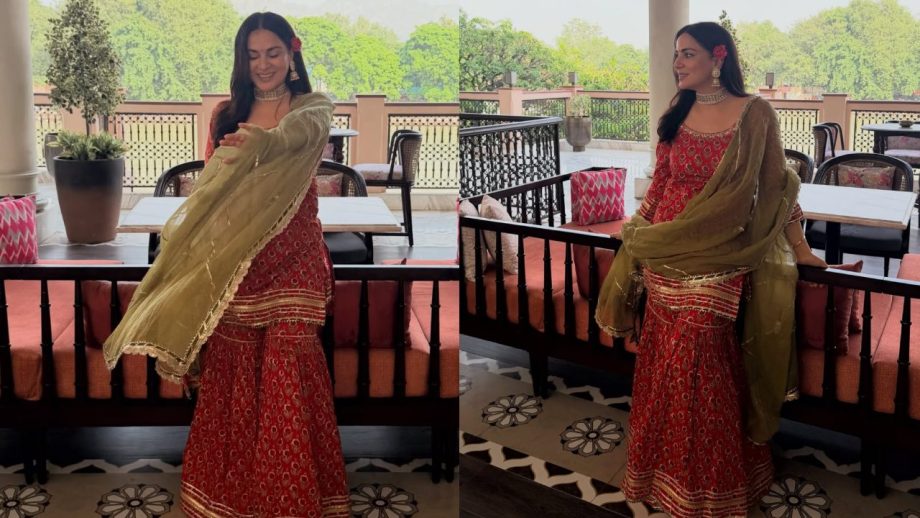 Shraddha Arya Channels Her Desi Girl Charm In Red Traditional Sharara For Her Haridwar Outing 999623