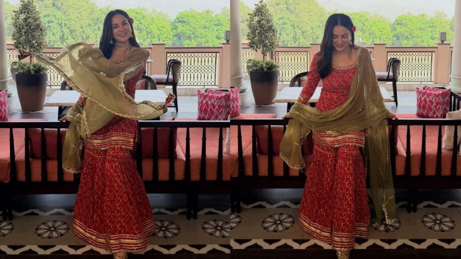 Shraddha Arya Channels Her Desi Girl Charm In Red Traditional Sharara For Her Haridwar Outing 999624