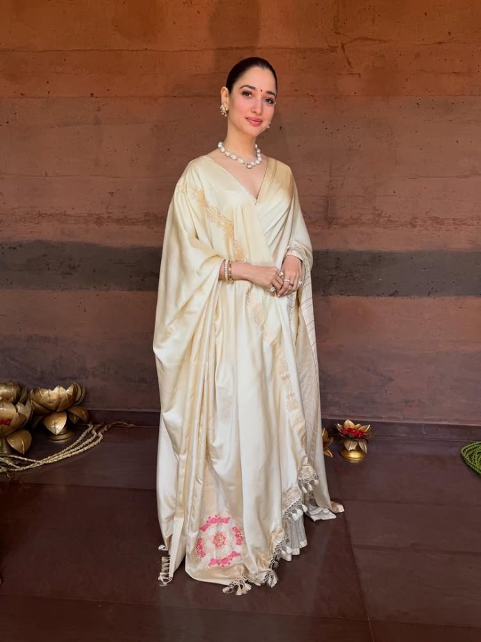Tamannaah Bhatia Just Gave the Perfect Bridesmaid Fashion Inspiration in an Off-White Banarasi Saree With a Shawl 1