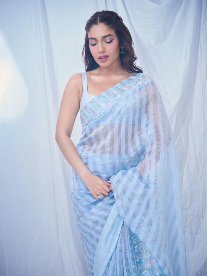 Bhumi Pednekkar Embraces Soft Elegance in a Dreamy Powder Blue Saree 1