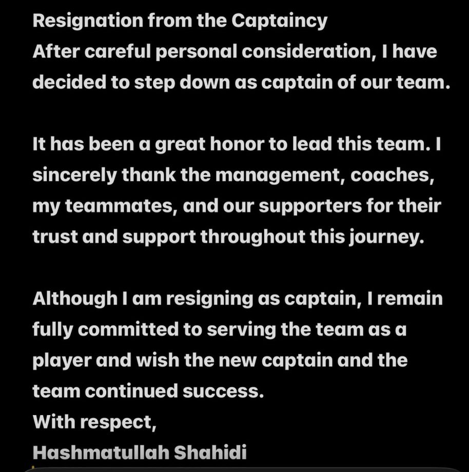 Hashmatullah Shahidi Steps Down as Afghanistan’s ODI Captain, Says ‘It Has Been a Great Honor’ 1