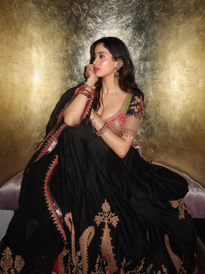 Janhvi Kapoor Rocks Designer Black Lehenga, Embroidered Choli 1