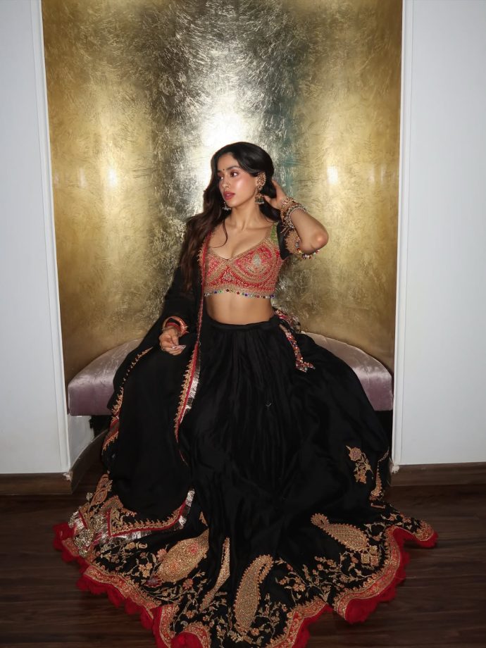Janhvi Kapoor Rocks Designer Black Lehenga, Embroidered Choli 1