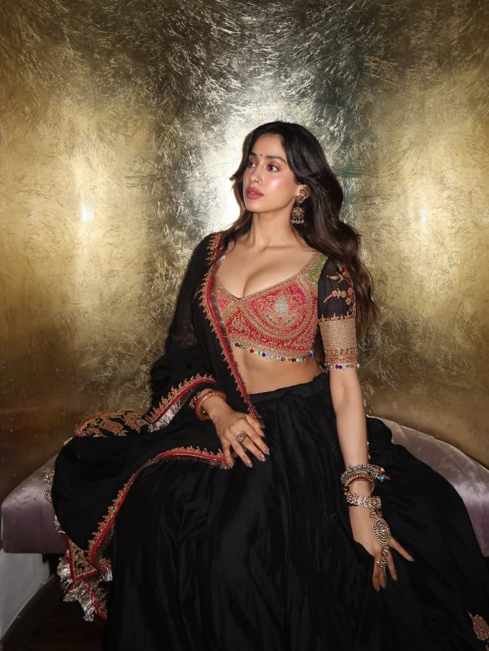 Janhvi Kapoor Rocks Designer Black Lehenga, Embroidered Choli 1