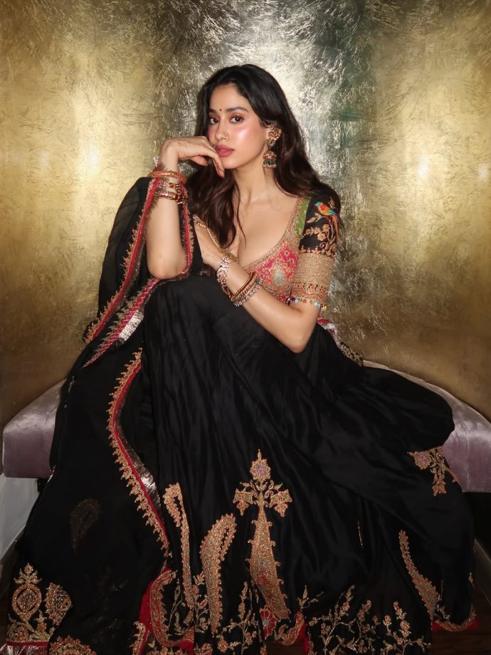 Janhvi Kapoor Rocks Designer Black Lehenga, Embroidered Choli 1
