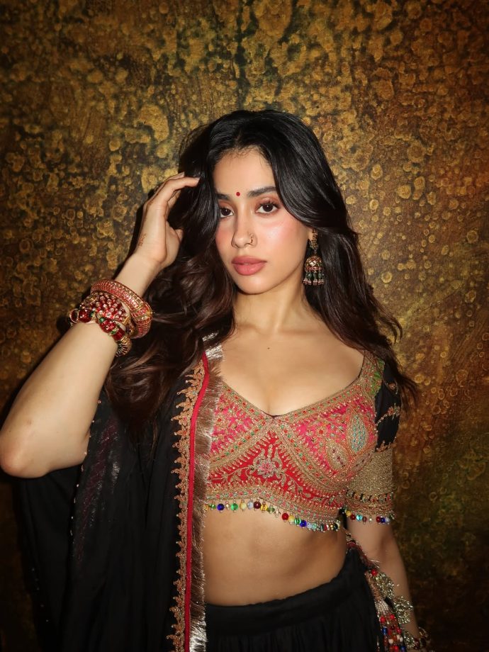 Janhvi Kapoor Rocks Designer Black Lehenga, Embroidered Choli 1