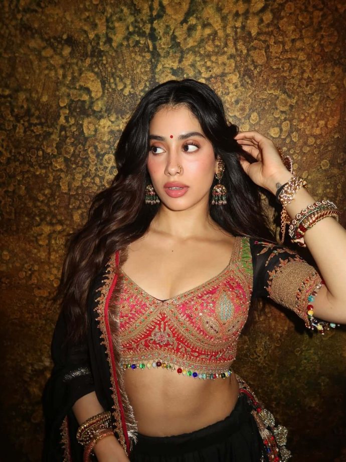 Janhvi Kapoor Rocks Designer Black Lehenga, Embroidered Choli 1