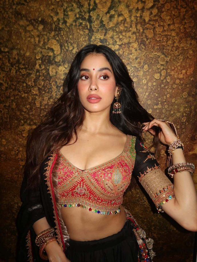 Janhvi Kapoor Rocks Designer Black Lehenga, Embroidered Choli 1