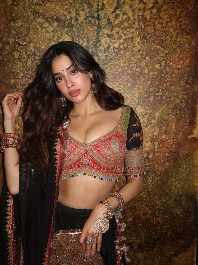 Janhvi Kapoor Rocks Designer Black Lehenga, Embroidered Choli 1