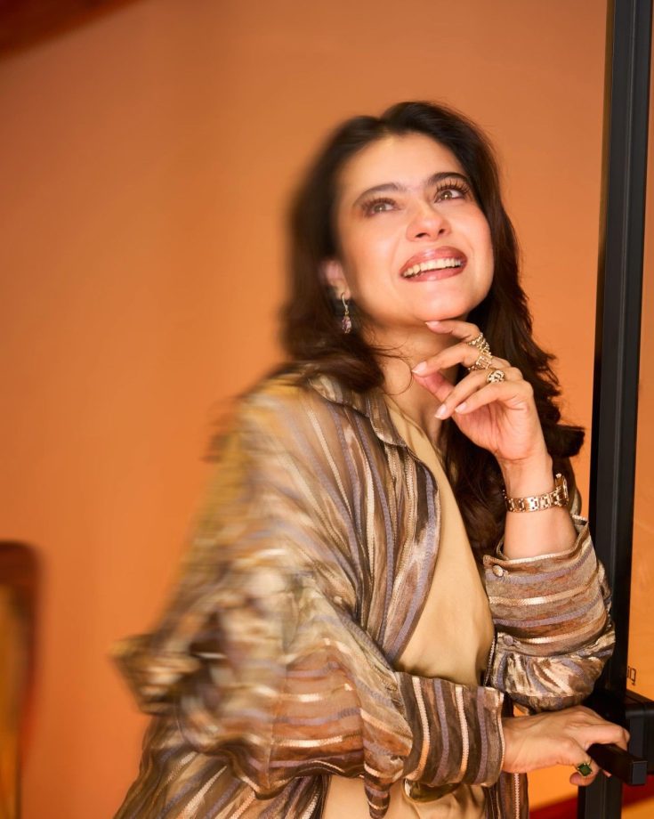 Kajol Elevates Minimal Glam in a Beige Draped Dress and Metallic Jacket 1