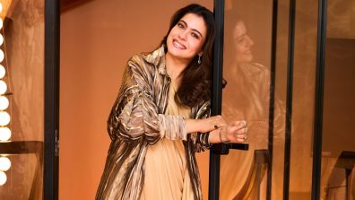 Kajol Elevates Minimal Glam in a Beige Draped Dress and Metallic Jacket