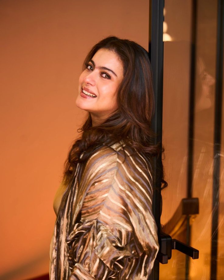 Kajol Elevates Minimal Glam in a Beige Draped Dress and Metallic Jacket 1