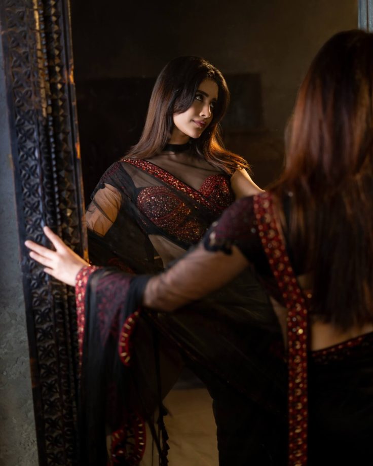 Nabha Natesh Sets Saree Fashion Goals in a Stunning Black and Red Embellished Drape 1