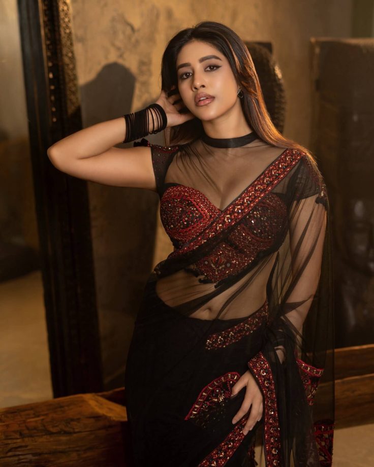Nabha Natesh Sets Saree Fashion Goals in a Stunning Black and Red Embellished Drape 1