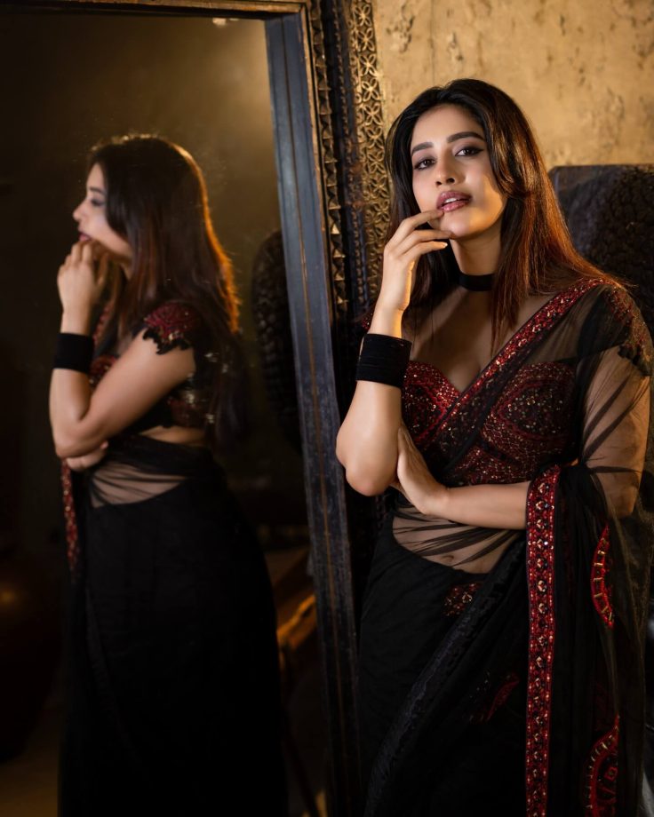 Nabha Natesh Sets Saree Fashion Goals in a Stunning Black and Red Embellished Drape 1