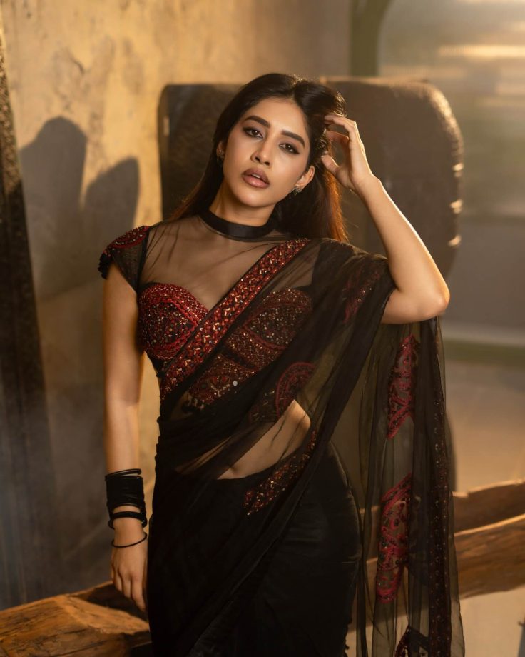 Nabha Natesh Sets Saree Fashion Goals in a Stunning Black and Red Embellished Drape 1