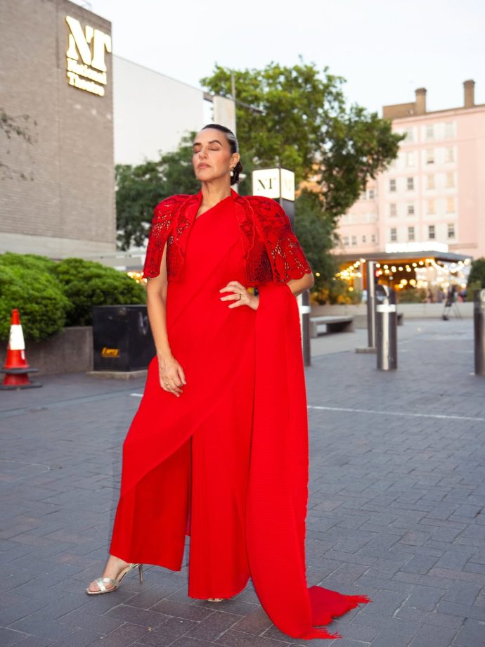 Neha Dhupia's Red Co-ord Look Celebrates Grey Hair With Confidence 1