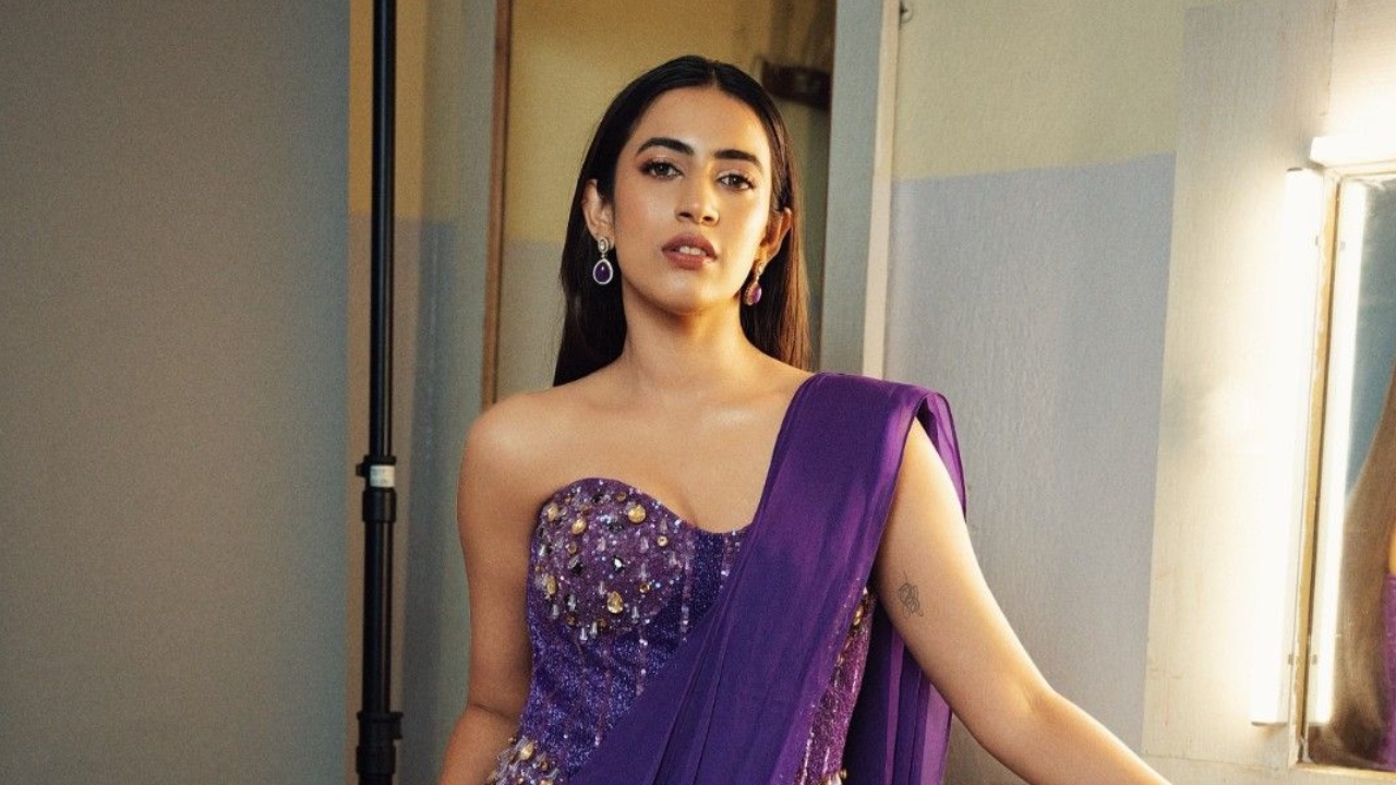 Niharika Konidela Rocks Embellished Purple Corset Saree 1