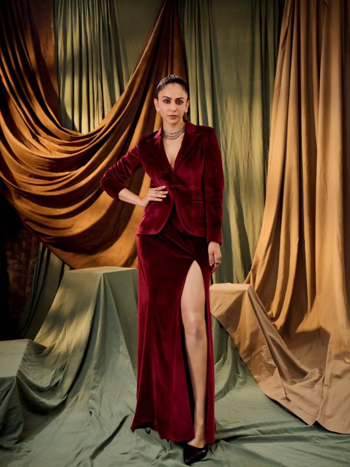 Rakul Preet Singh Burgundy Velvet Look Turns Heads 1