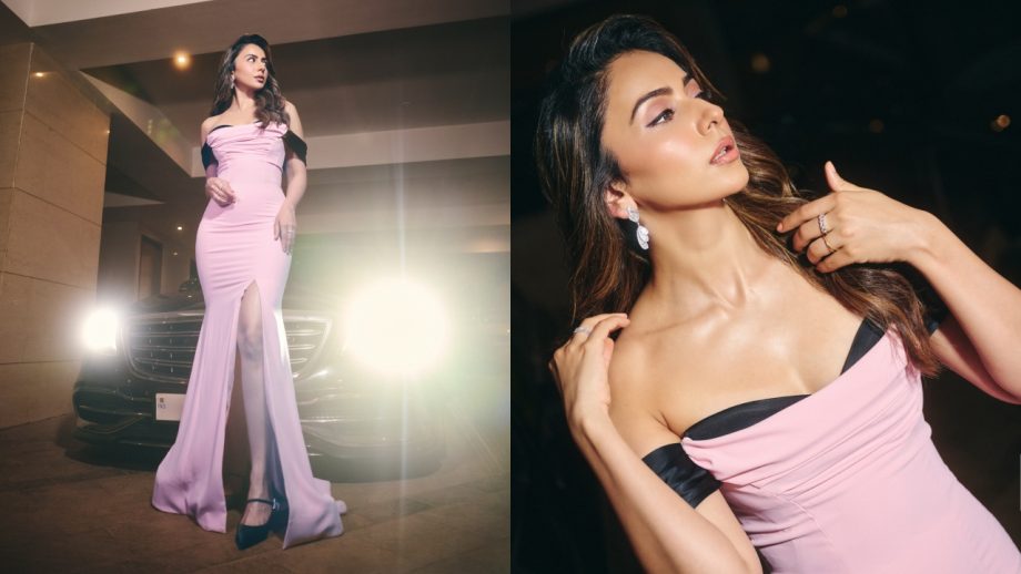 Rakul Preet Singh in a Pink Off-Shoulder Gown With a Bold Thigh-High Slit 1