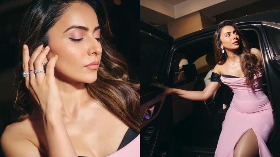 Rakul Preet Singh in a Pink Off-Shoulder Gown With a Bold Thigh-High Slit 1