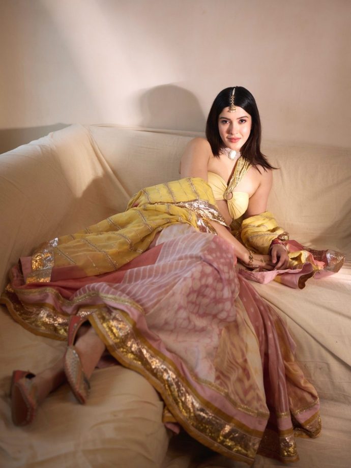 Shanaya Kapoor in a Radiant Yellow and Blush Pink Lehenga 1