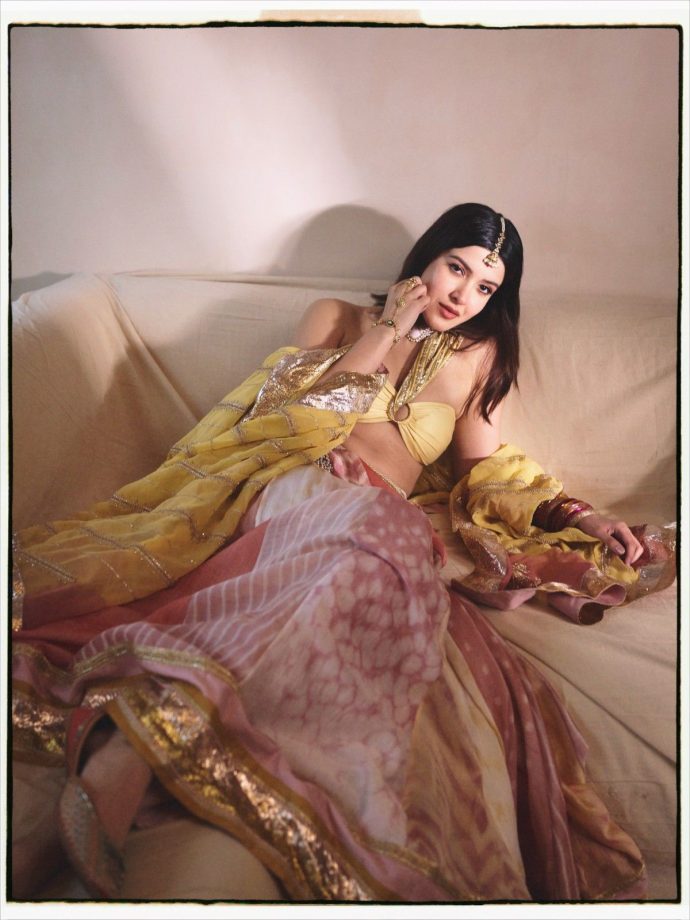 Shanaya Kapoor in a Radiant Yellow and Blush Pink Lehenga 1