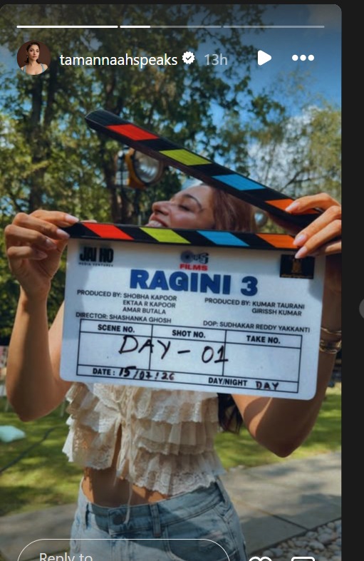 Tamannaah Bhatia Begins Shooting For Ragini 3; Actress Teases Fans With A Sneak Peek 1