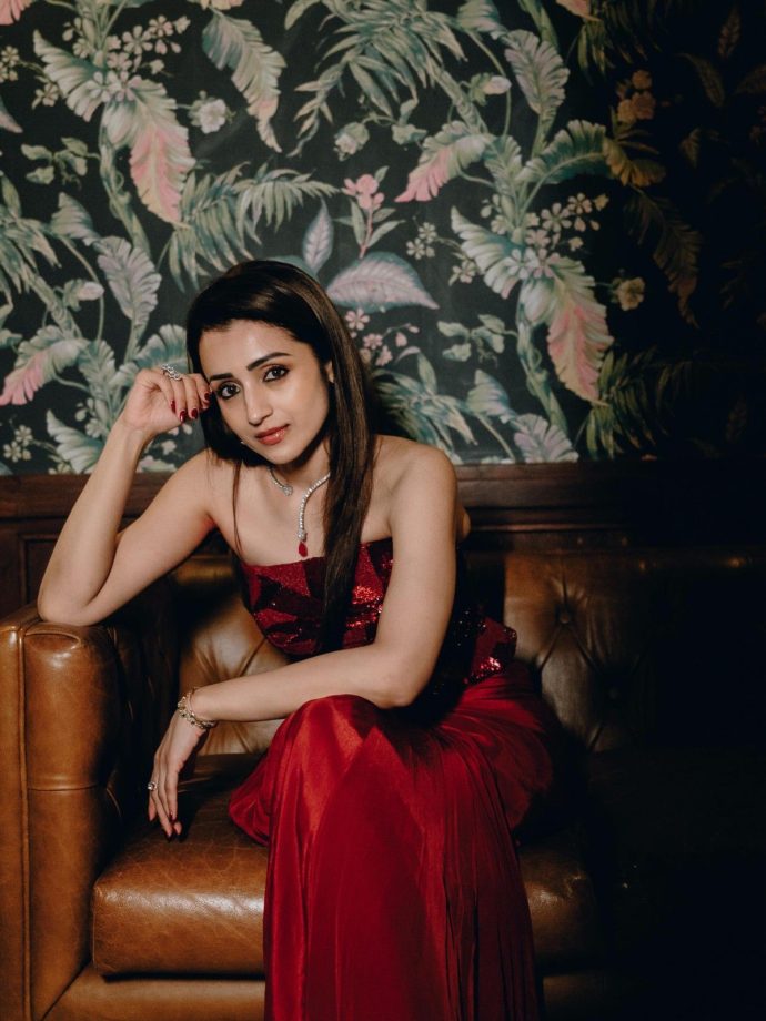 Trisha Krishnan's Fashion Game Is Unmatched in a Fiery Red Gown and Chic Off-White Saree 1