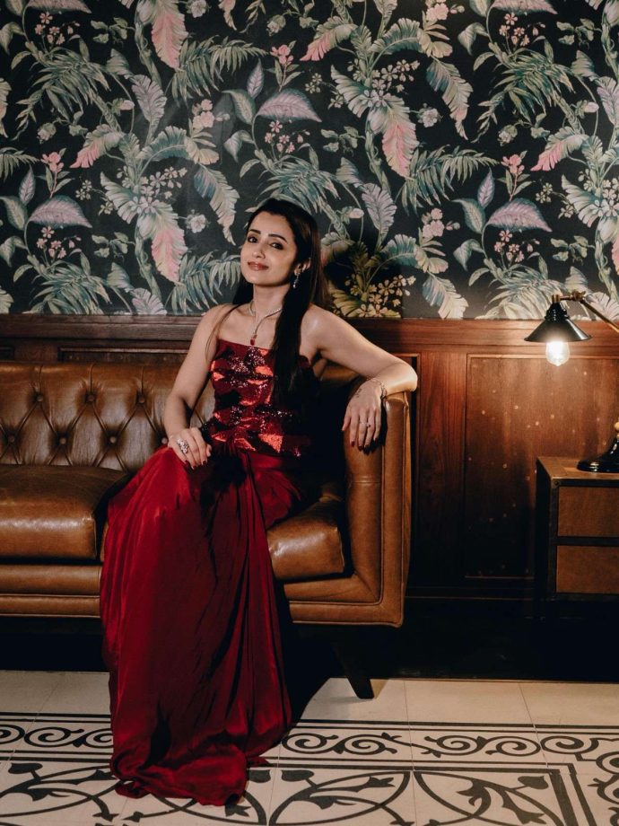 Trisha Krishnan's Fashion Game Is Unmatched in a Fiery Red Gown and Chic Off-White Saree 1