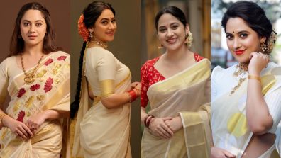 4 Kasavu Saree Looks by Miya George for Your Onam Wardrobe