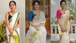 Ahaana Krishna Makes a Stylish Onam Statement in White Saree With Contrast Blouses