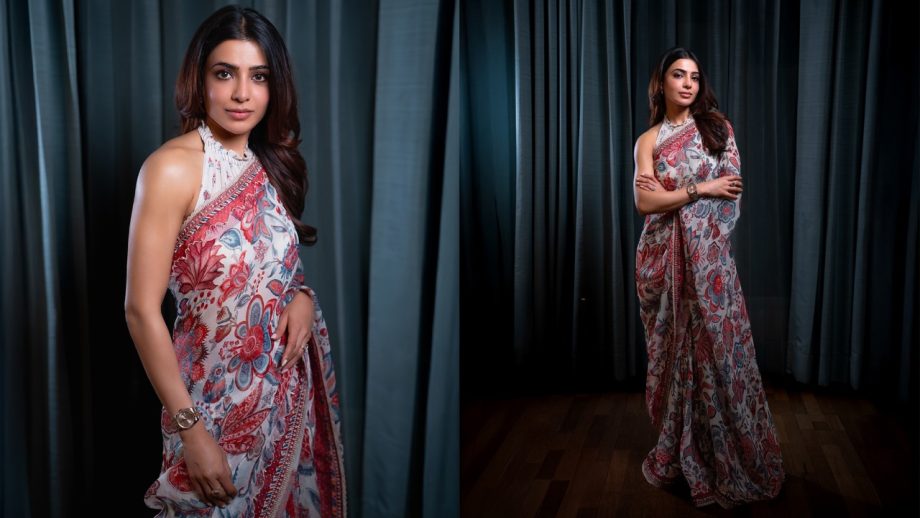 Anupama Parameswaran, Samantha Ruth Prabhu and Sreeleela: Floral Saree With Halter-Neck Blouses 1