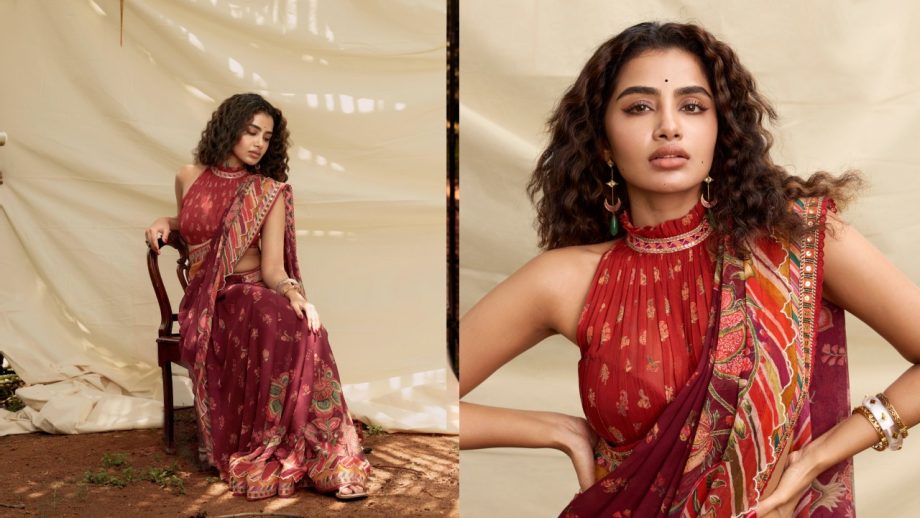 Anupama Parameswaran, Samantha Ruth Prabhu and Sreeleela: Floral Saree With Halter-Neck Blouses 1