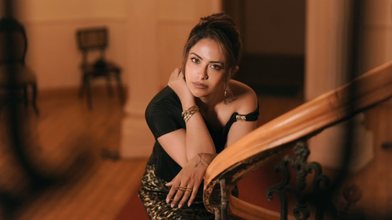 Avika Gor Black Top Leopard Print Satin Skirt Look 1