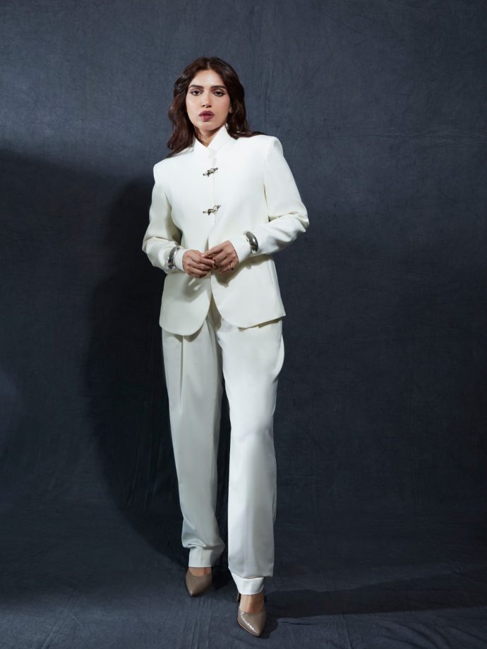 Bhumi Pednekkar White Suit Serves Modern Mandarin, Sharp Tailoring 1