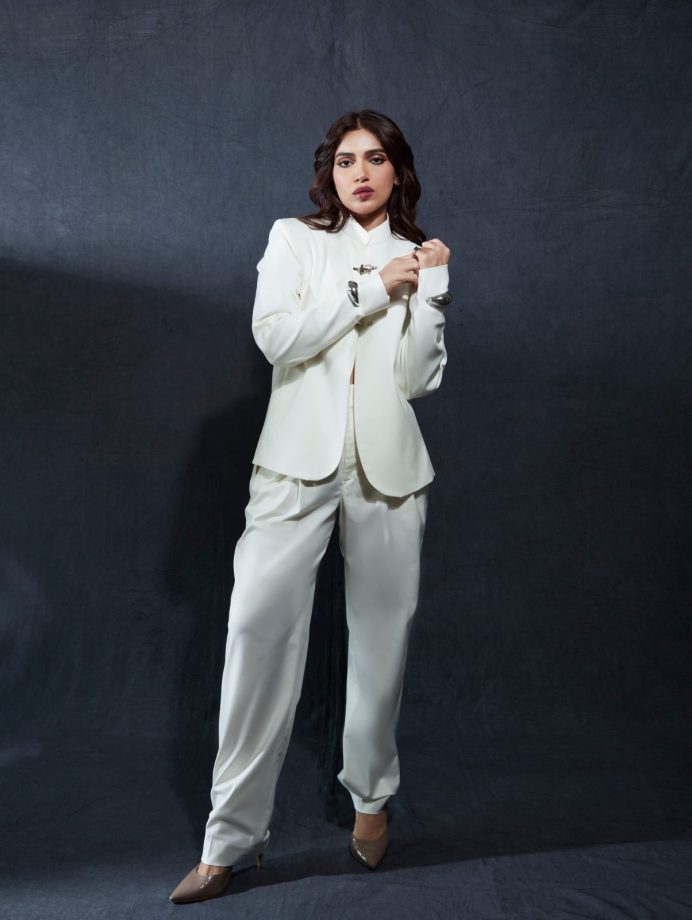 Bhumi Pednekkar White Suit Serves Modern Mandarin, Sharp Tailoring 1