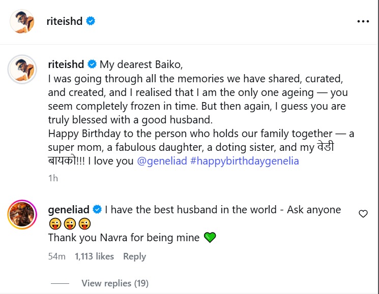 Genelia Deshmukh's Cute Reaction To Riteish Deshmukh's Sweet Birthday Wish Leaves Fans Smiling 1