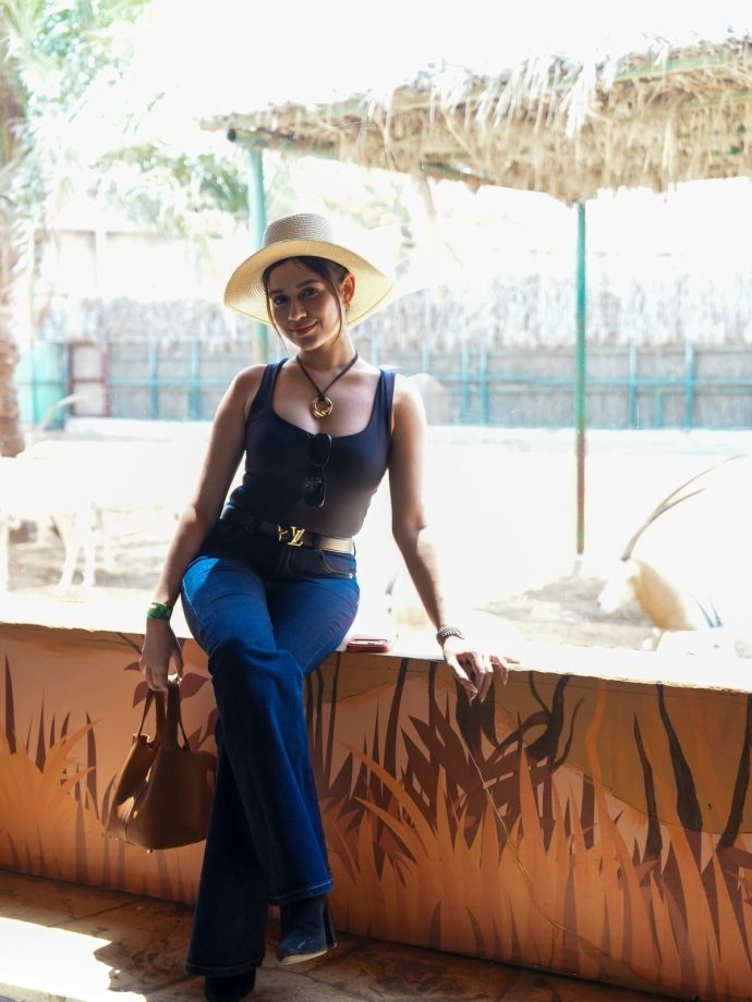 Jannat Zubair Nails Safari Chic Black Bodysuit Denim Flare 1