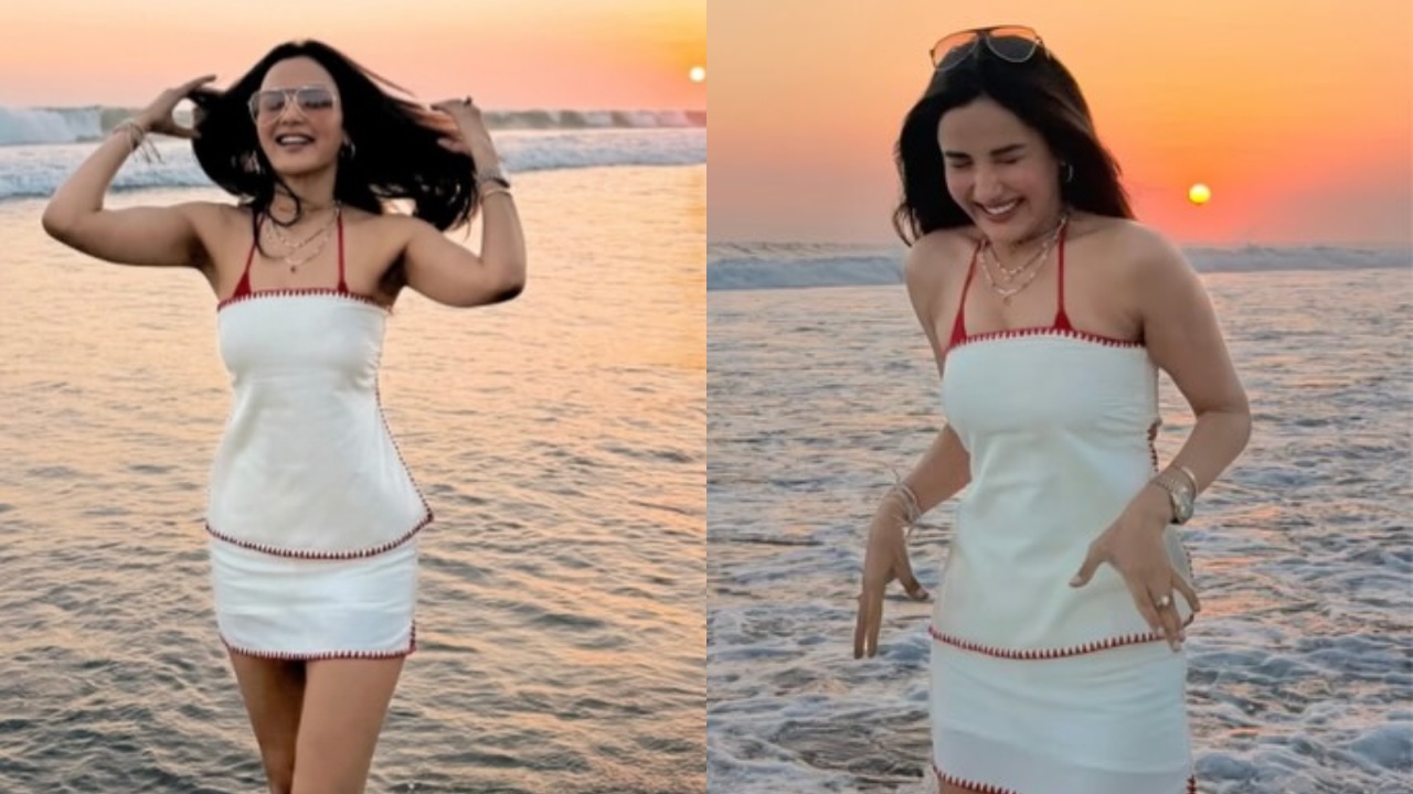 Jasmin Bhasin Glows Sunset-Style White Mini Dress Magic 1