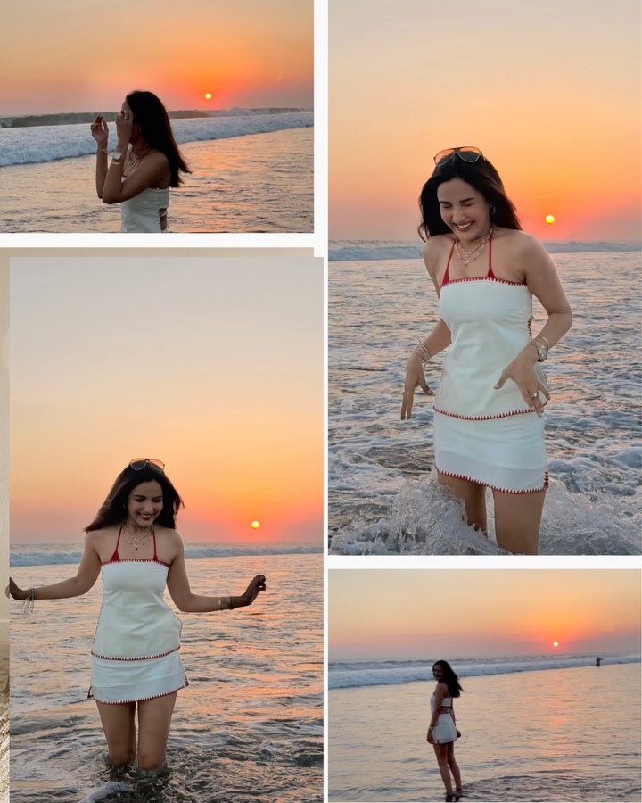 Jasmin Bhasin Glows Sunset-Style White Mini Dress Magic 1